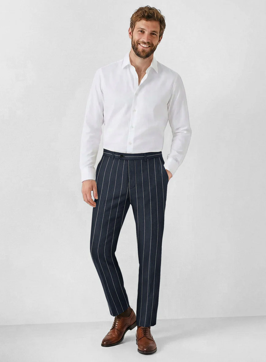 Solbiati Blue Wide Stripe Linen Pants - Image 3