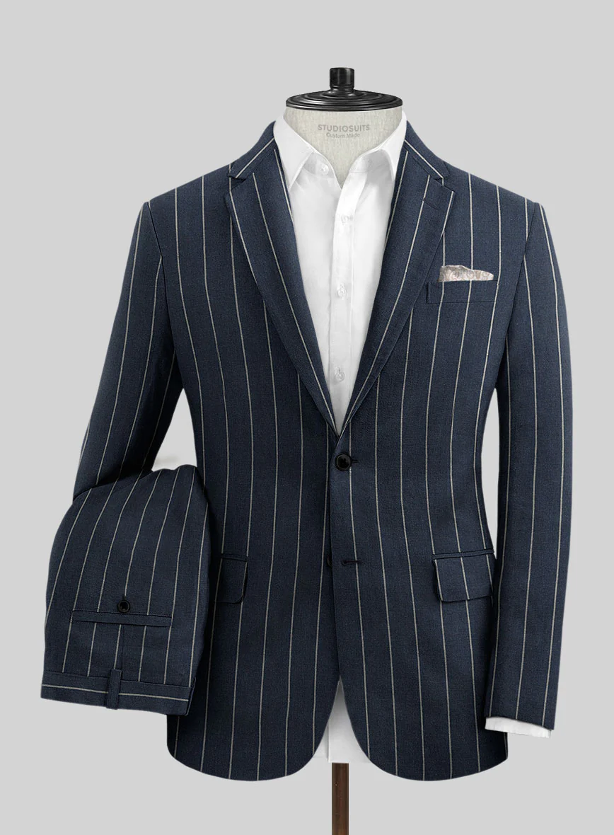 Solbiati Blue Wide Stripe Linen Suit - Image 2