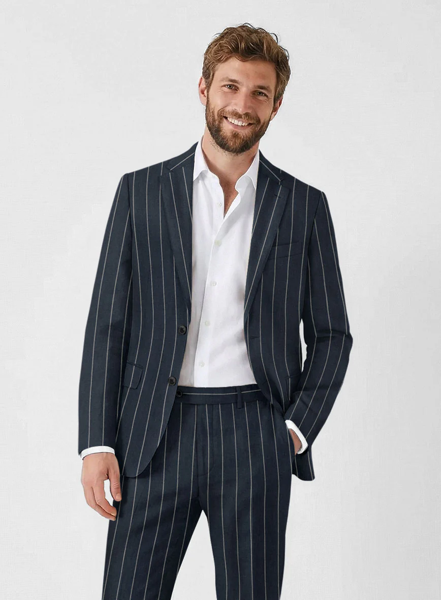Solbiati Blue Wide Stripe Linen Suit - Image 4