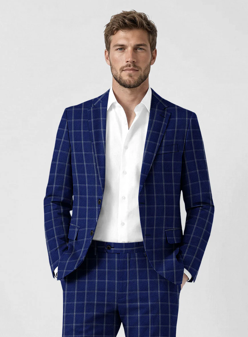 Solbiati Cobalt Blue Checks Seersucker Jacket - Image 2
