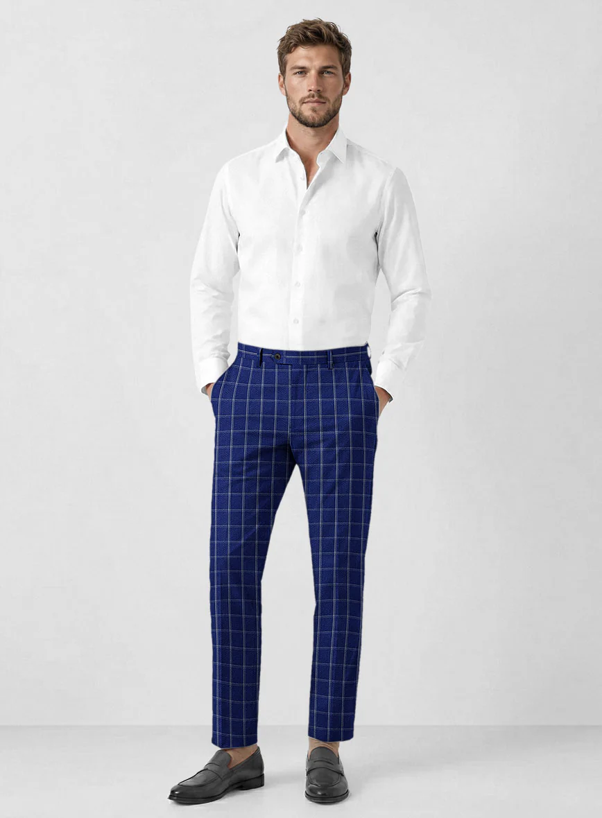 Solbiati Cobalt Blue Checks Seersucker Pants - Image 3