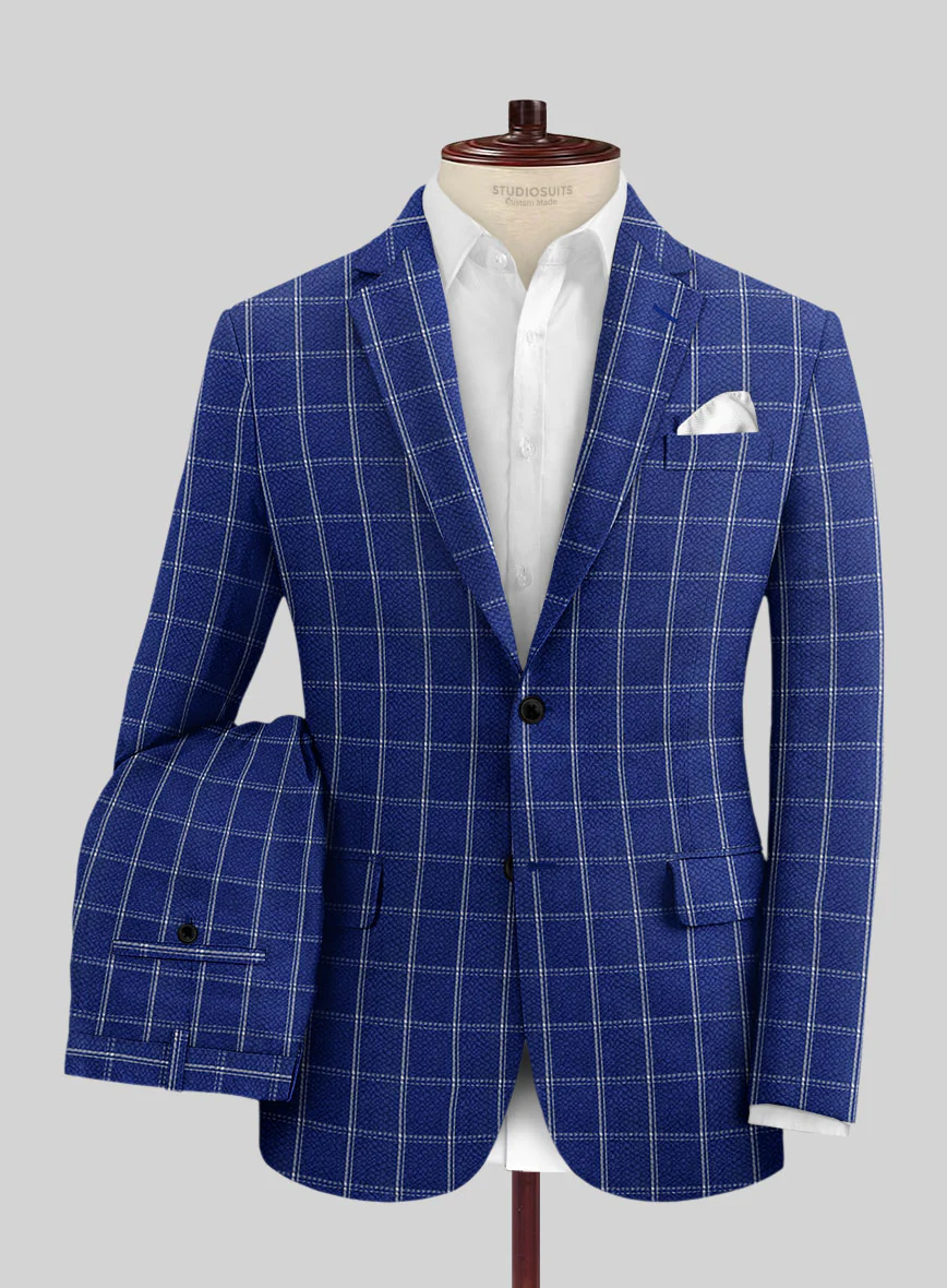 Solbiati Cobalt Blue Checks Seersucker Suit - Image 4