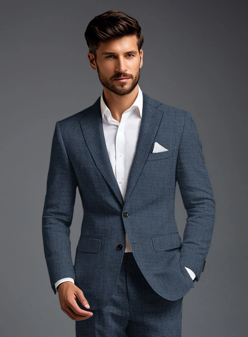 Solbiati Dark Blue Houndstooth Linen Suit - Image 4