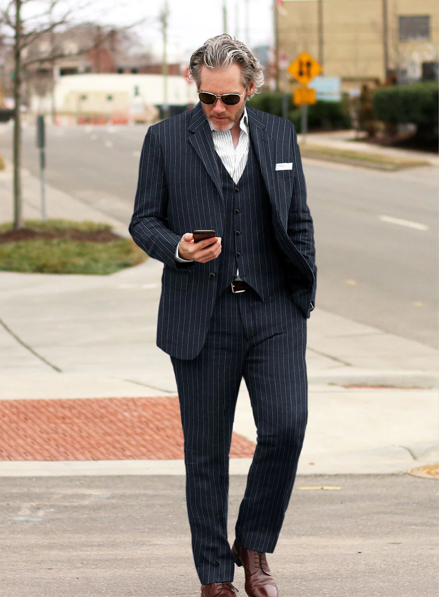 Solbiati Dark Blue Stripe Linen Suit - Image 2