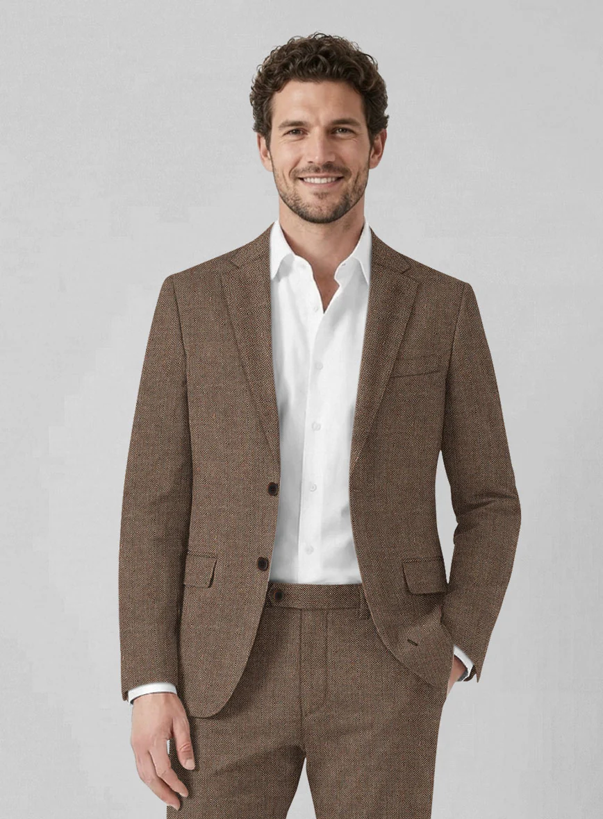 Solbiati Dark Brown Herringbone Linen Jacket - Image 2