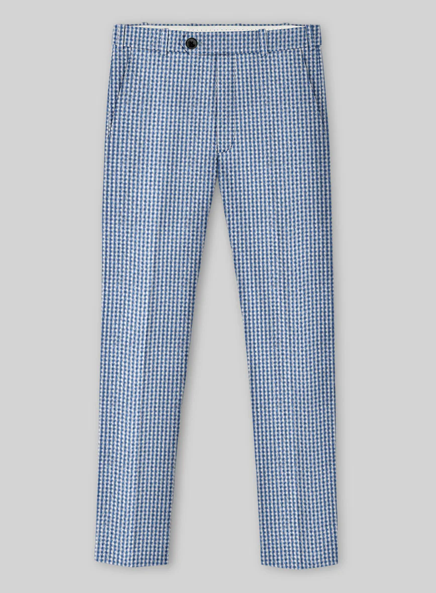 Solbiati Gingham Blue Seersucker Pants - Image 2