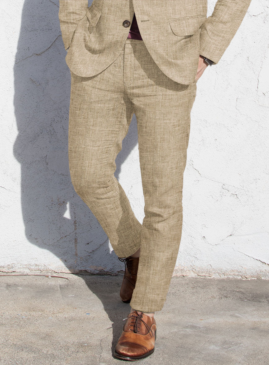 Solbiati Herringbone Beige Linen Pants - Image 2