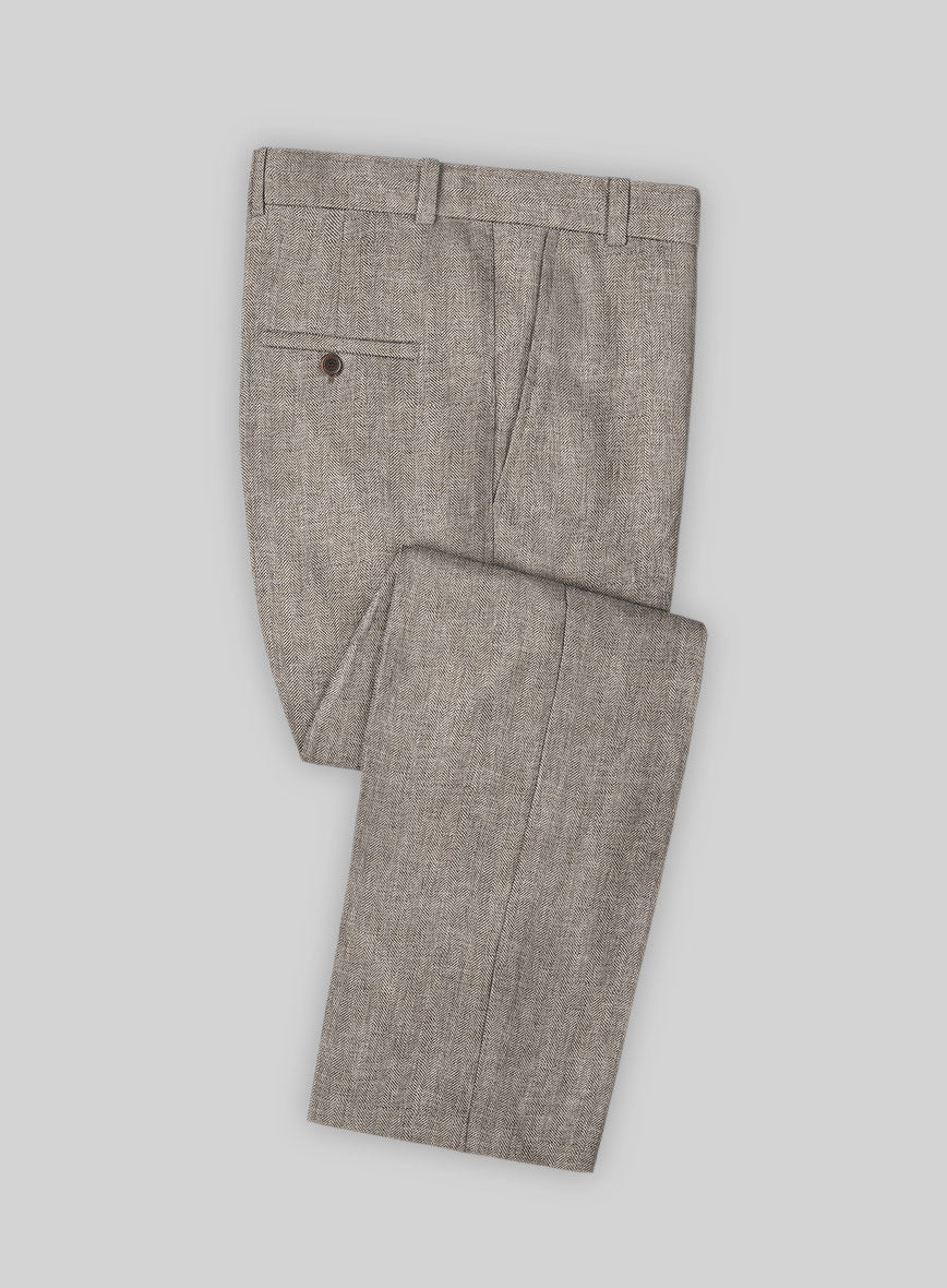 Solbiati Herringbone Brown Linen Pants - Image 2