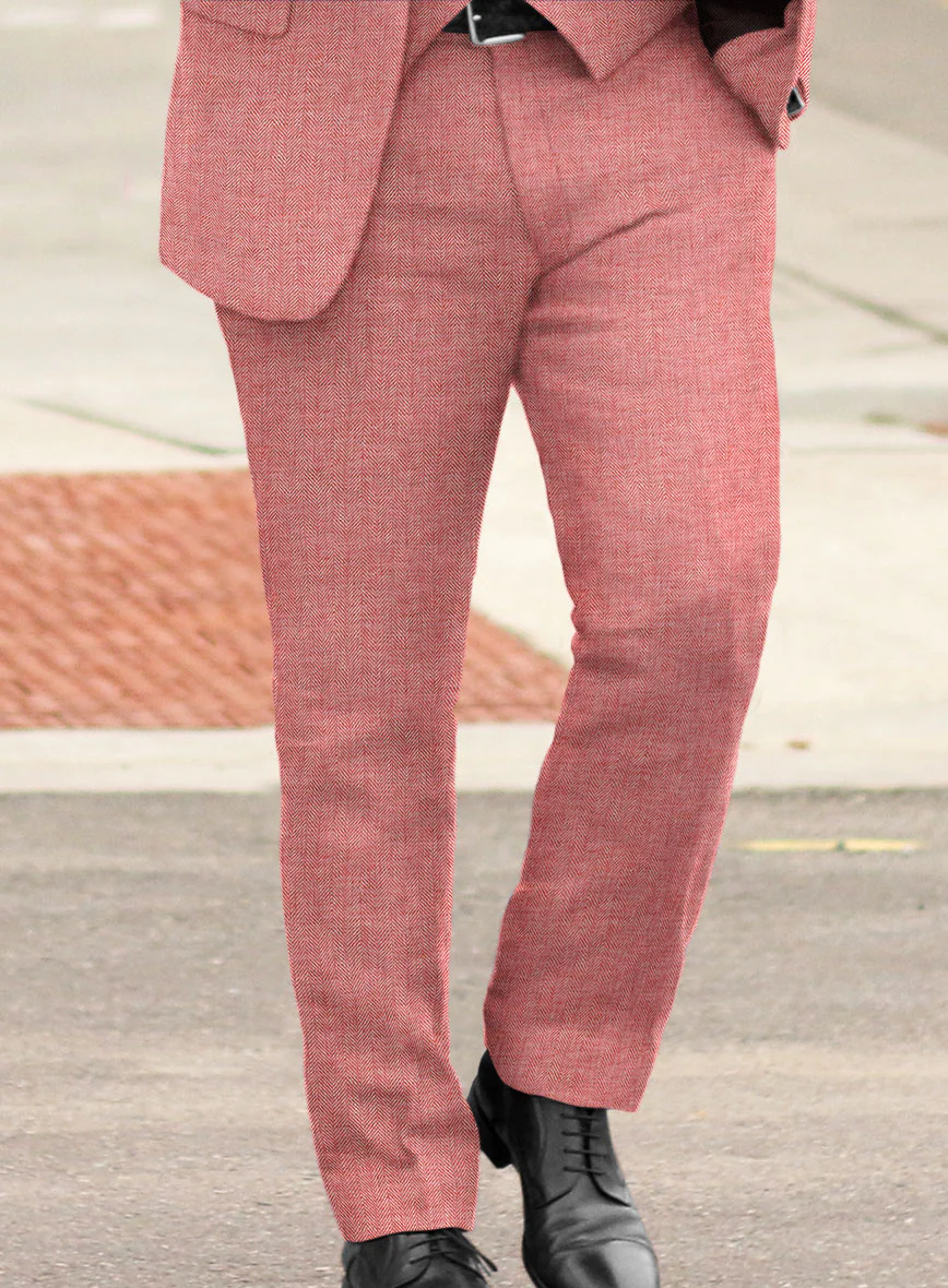 Solbiati Herringbone Coral Red Linen Pants - Image 2