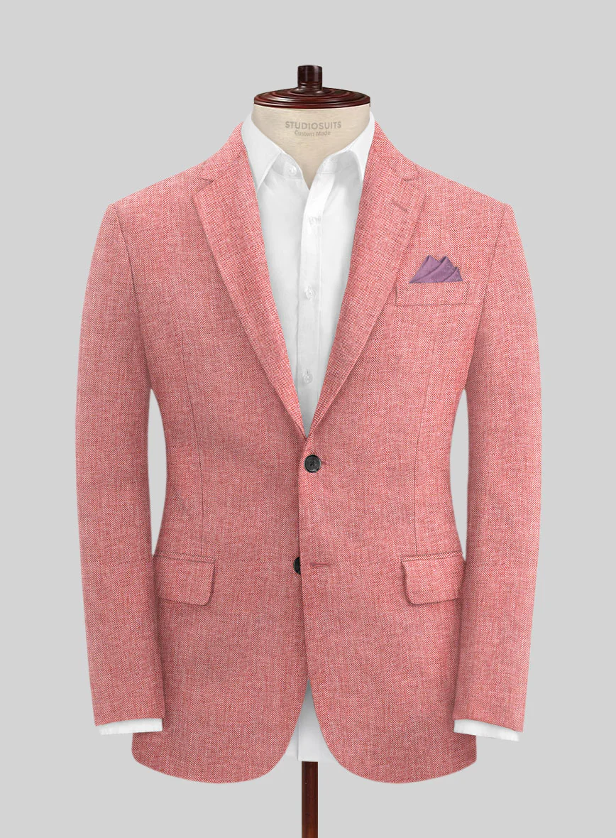Solbiati Herringbone Coral Red Linen Suit - Image 3