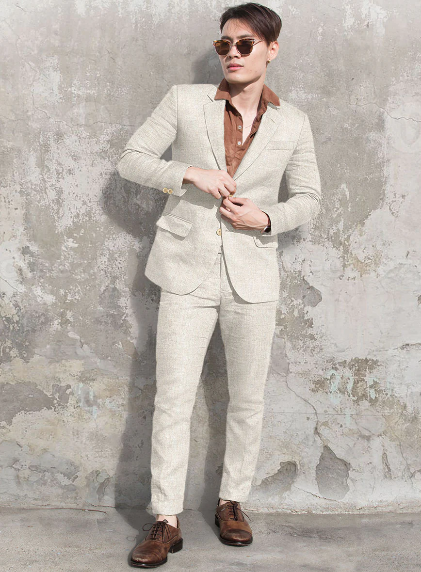 Solbiati Herringbone Fawn Linen Suit - Image 2