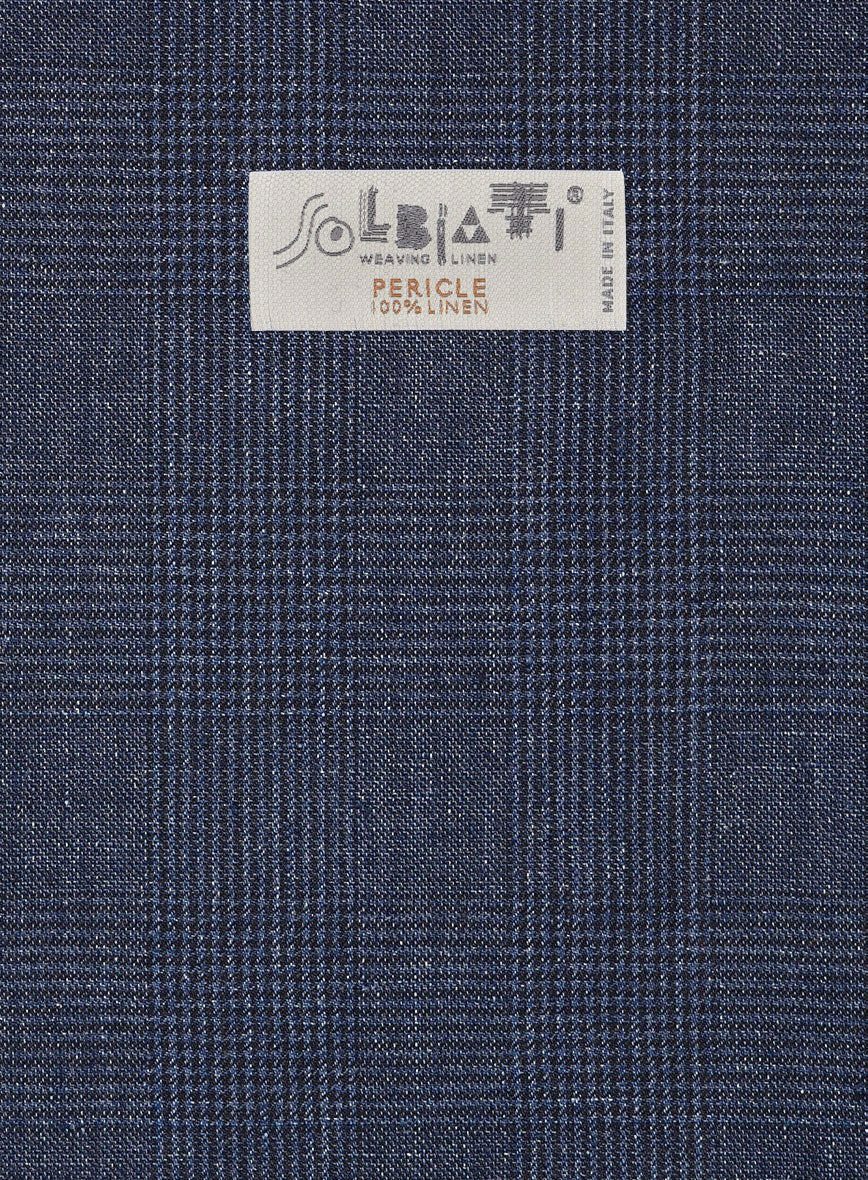 Solbiati Indigo Blue Check Linen Pants - Image 3