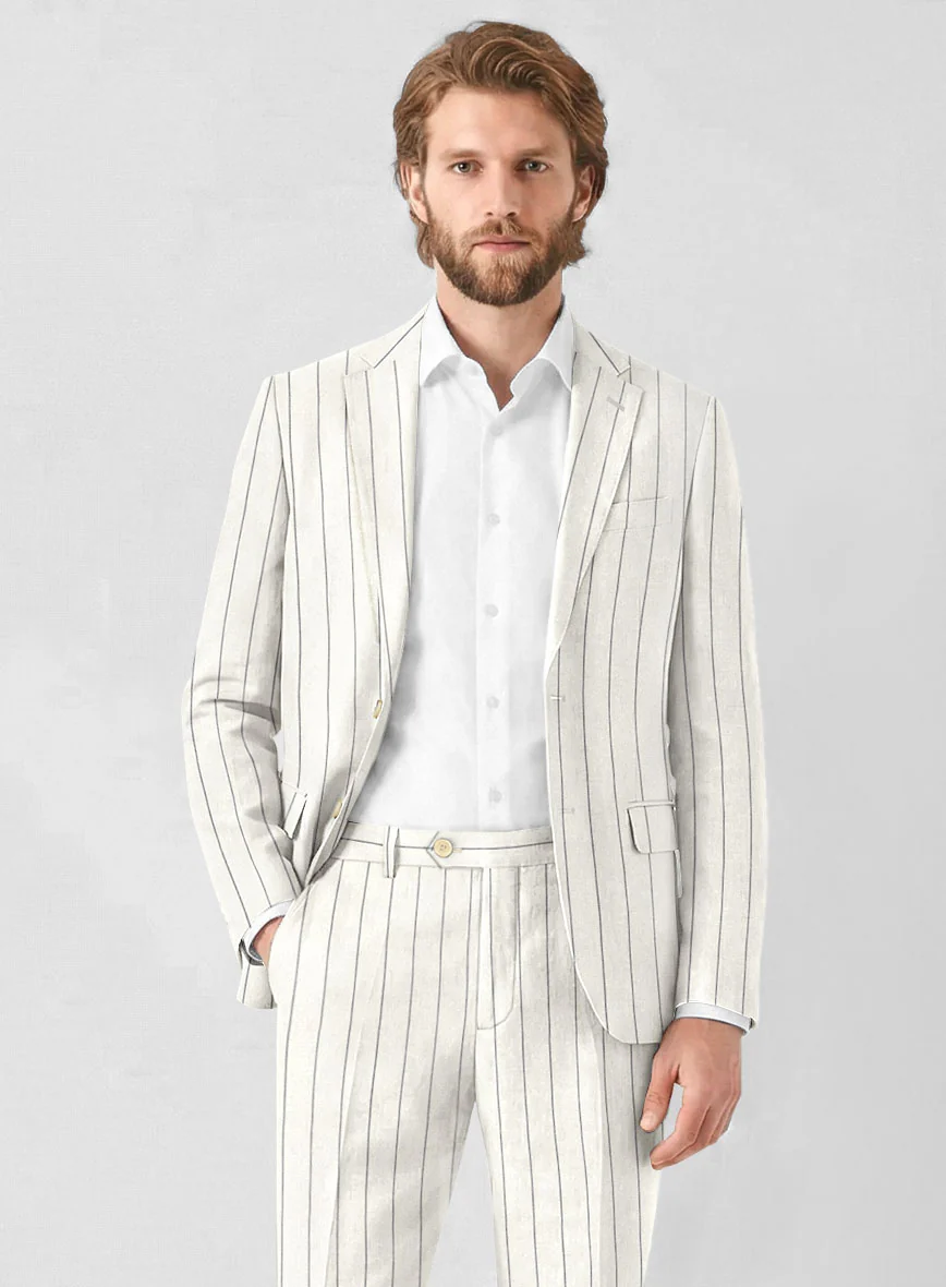 Solbiati Ivory Wide Stripe Linen Suit - Image 4