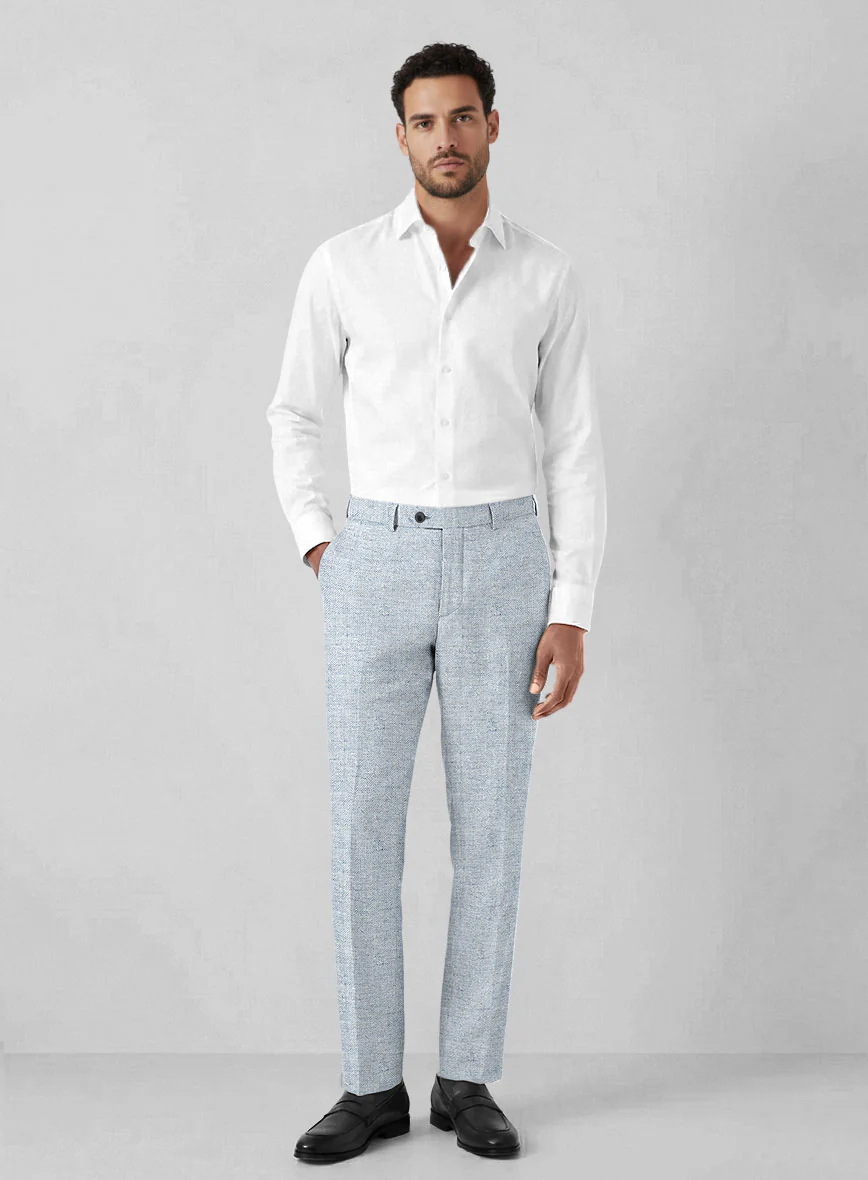 Solbiati Light Blue Herringbone Linen Pants - Image 3