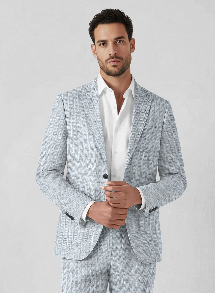 Solbiati Light Blue Herringbone Linen Suit - Image 4