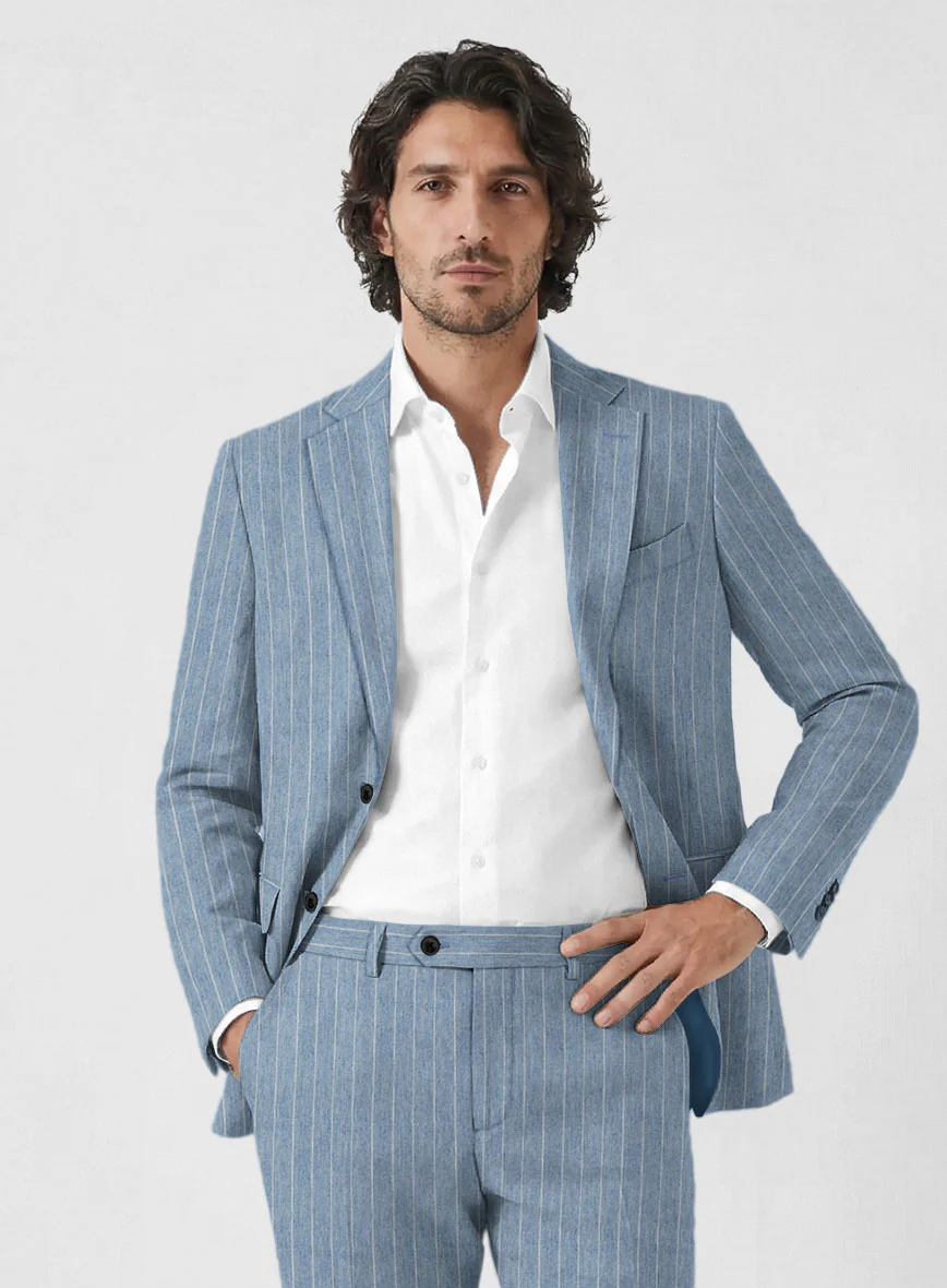 Solbiati Light Blue Stripe Linen Jacket - Image 2