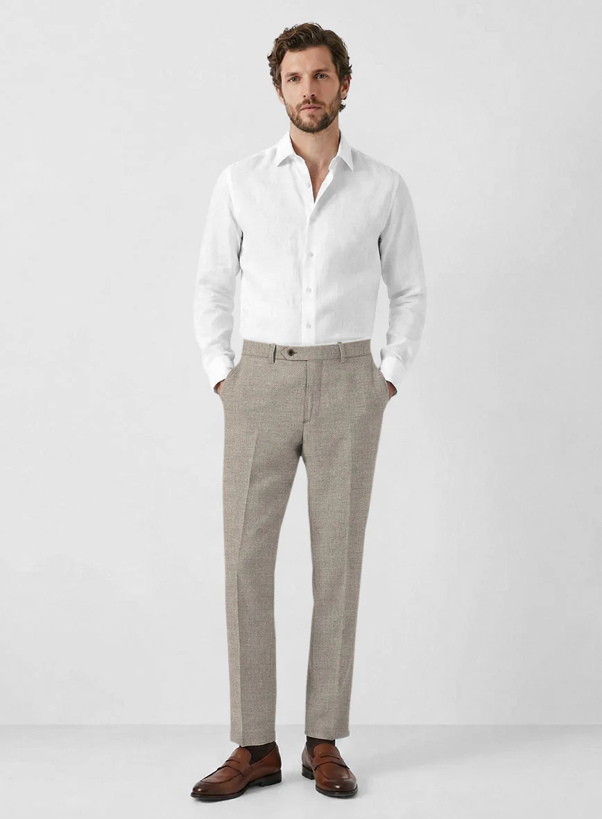 Solbiati Light Brown Herringbone Linen Pants - Image 3