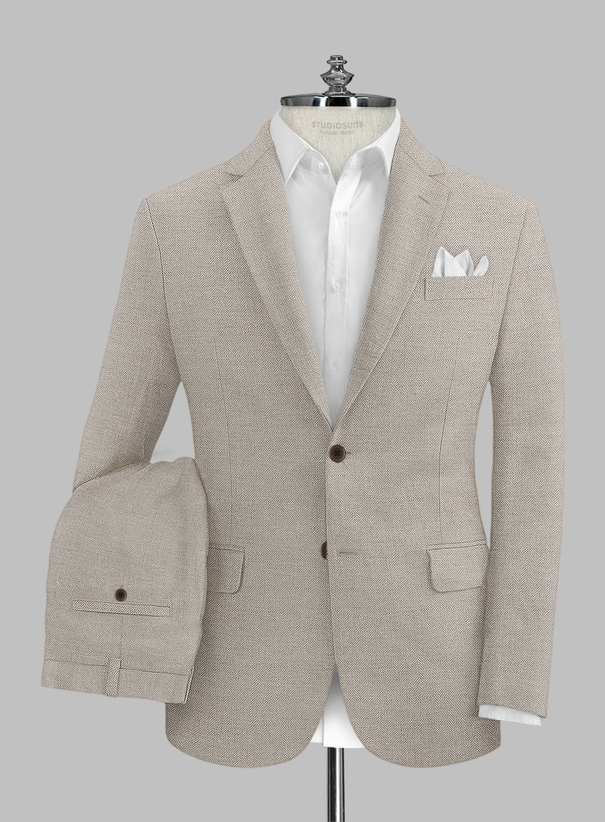 Solbiati Light Brown Herringbone Linen Suit - Image 2