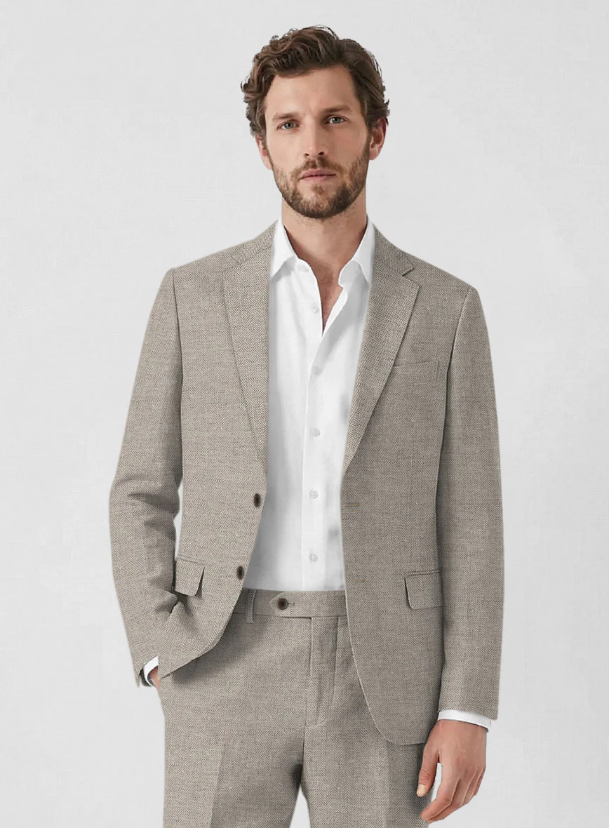 Solbiati Light Brown Herringbone Linen Suit - Image 4