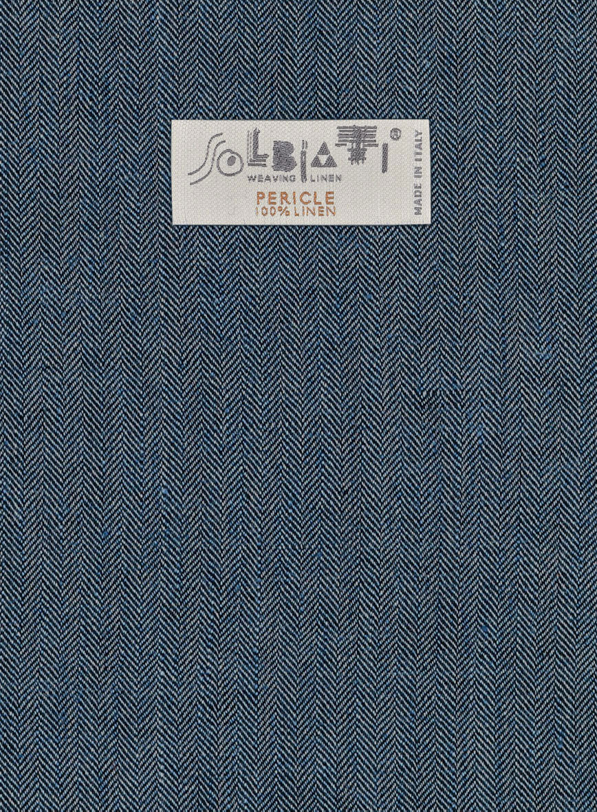 Solbiati Mid Blue Herringbone Linen Pants - Image 4