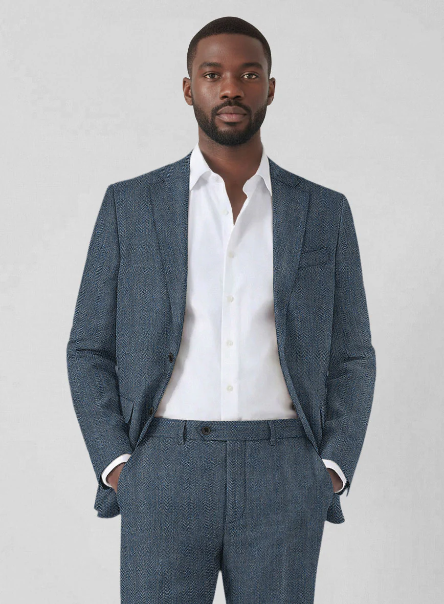 Solbiati Mid Blue Herringbone Linen Suit - Image 3