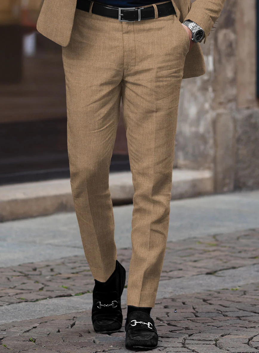 Solbiati Pericle Camel Brown Linen Pants - Image 2