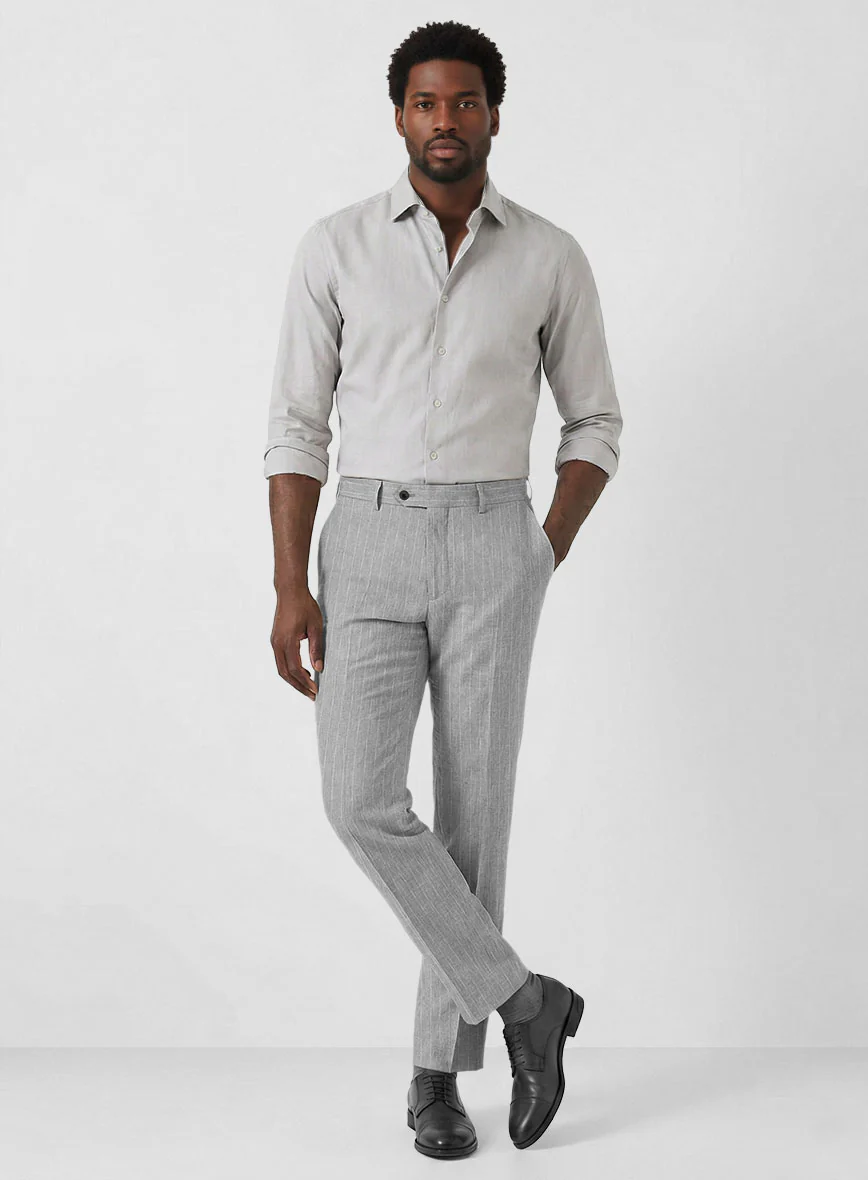 Solbiati Stone Gray Stripe Linen Pants - Image 3
