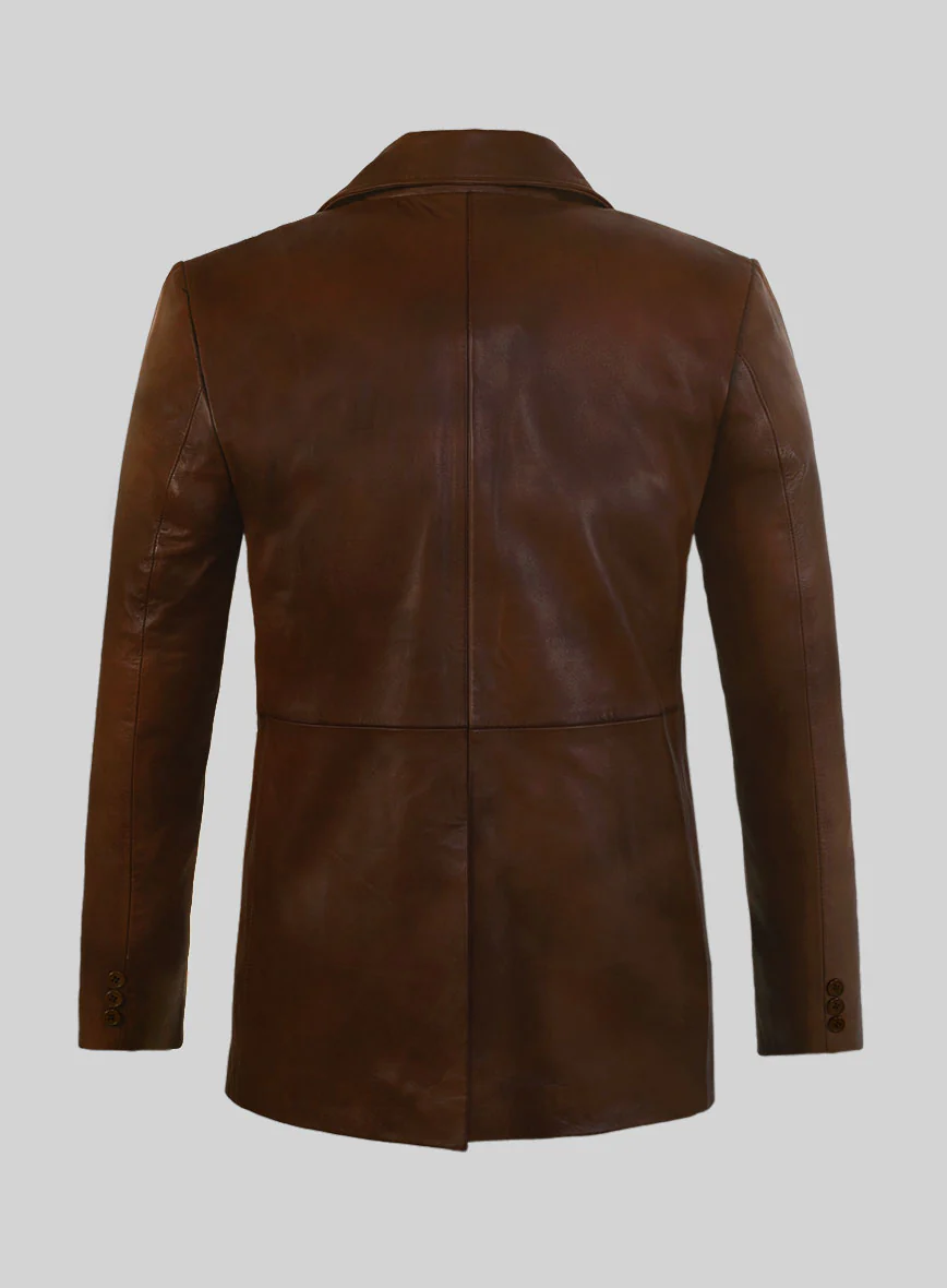 Spanish Brown Leather Pea Coat - Image 2