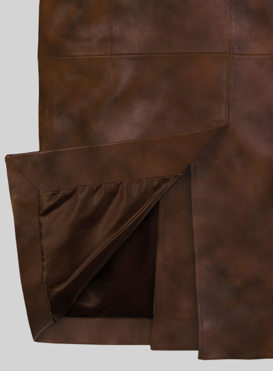 Spanish Brown Leather Pea Coat - Image 4