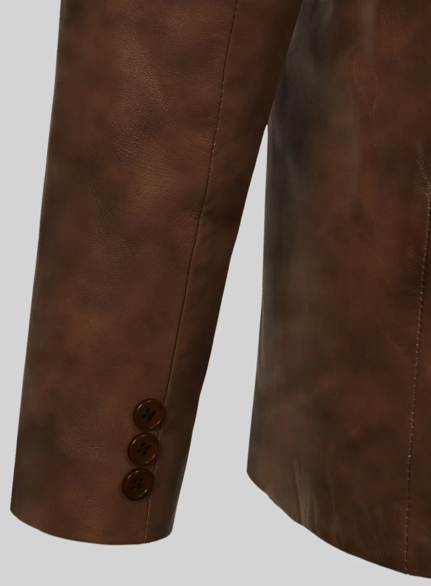Spanish Brown Leather Pea Coat - Image 5