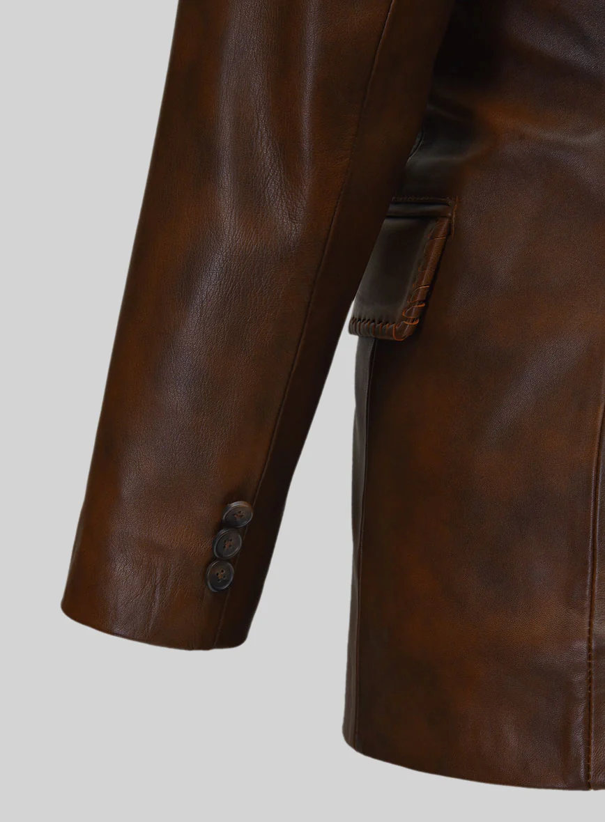 Spanish Brown Medieval Leather Blazer - Image 4