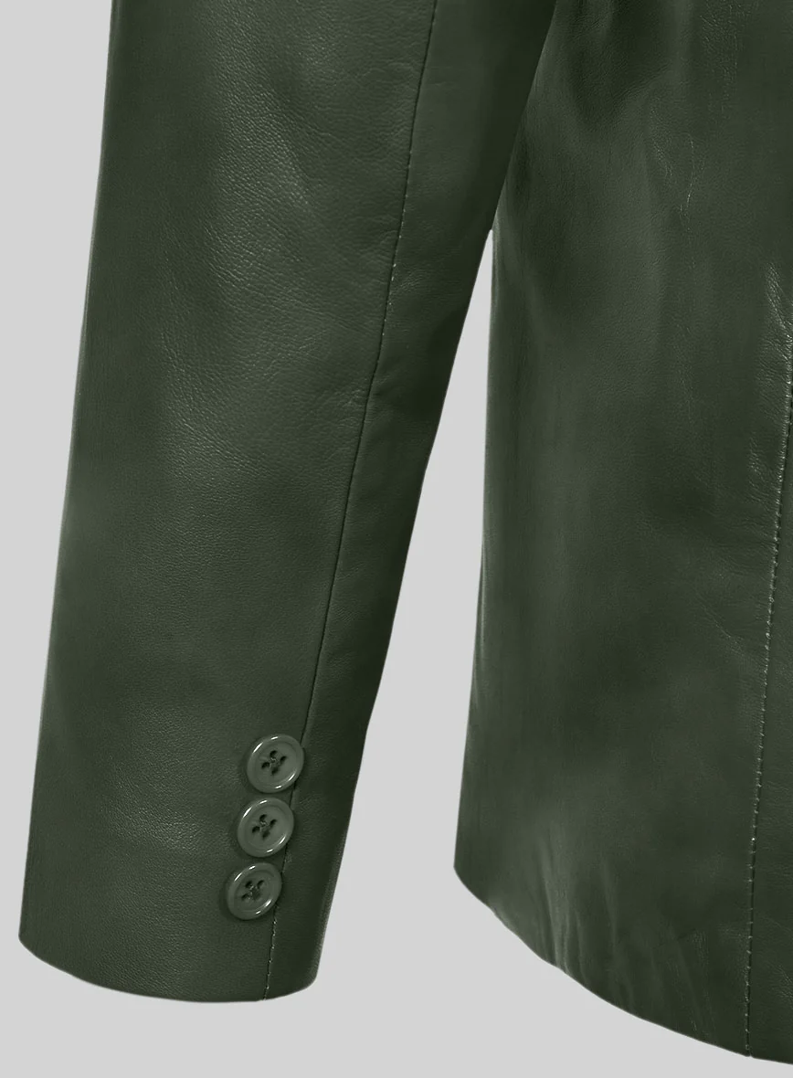 Spanish Green Leather Pea Coat - Image 2
