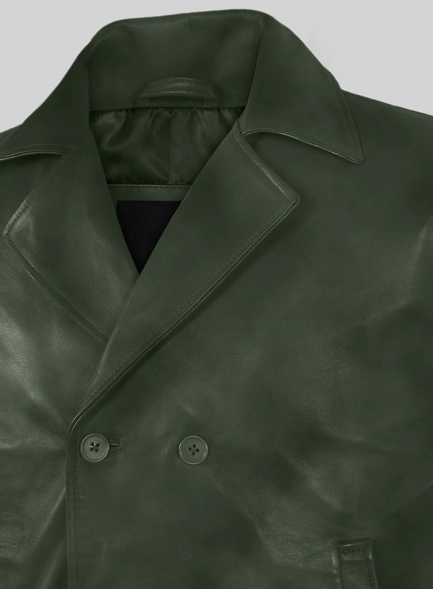 Spanish Green Leather Pea Coat - Image 4