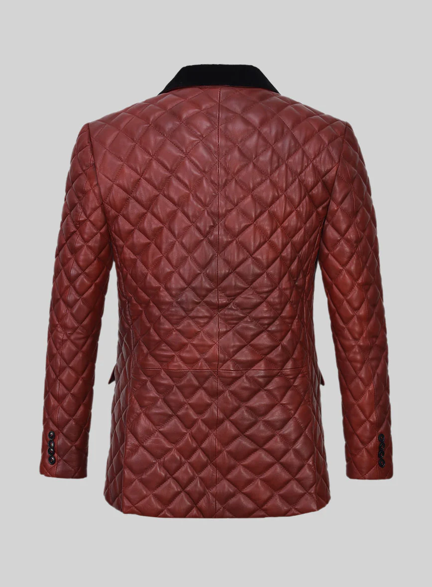 Spanish Red Bocelli Quilted Tuxedo Leather Blazer - Image 2