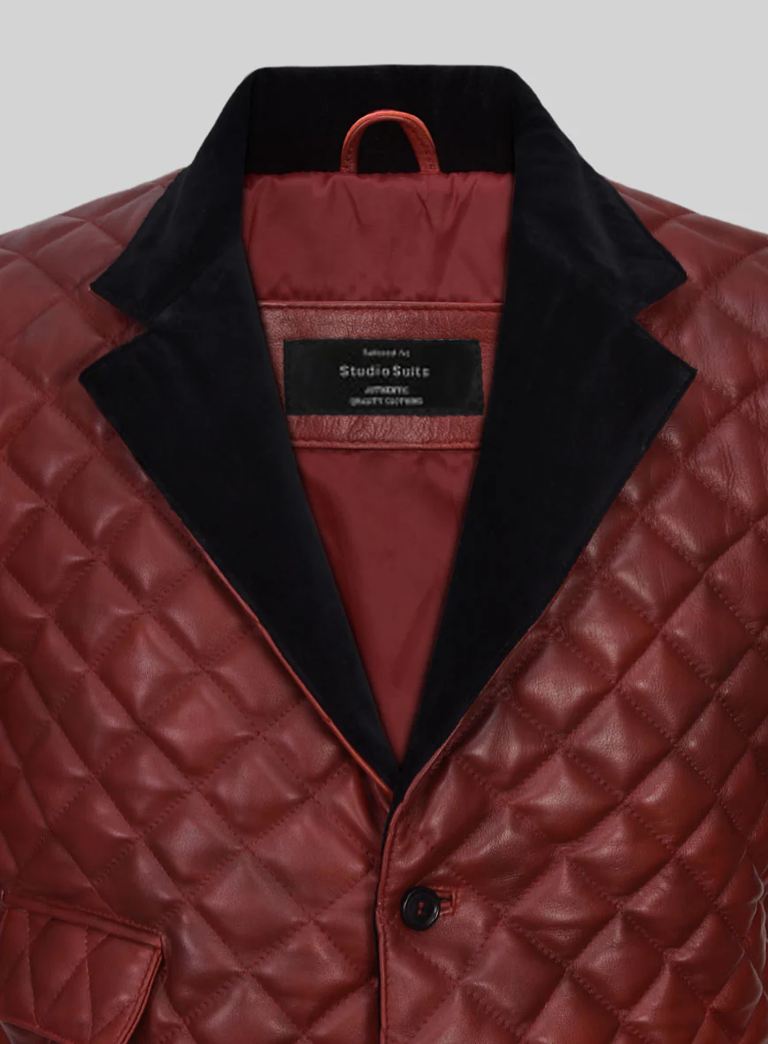 Spanish Red Bocelli Quilted Tuxedo Leather Blazer - Image 4