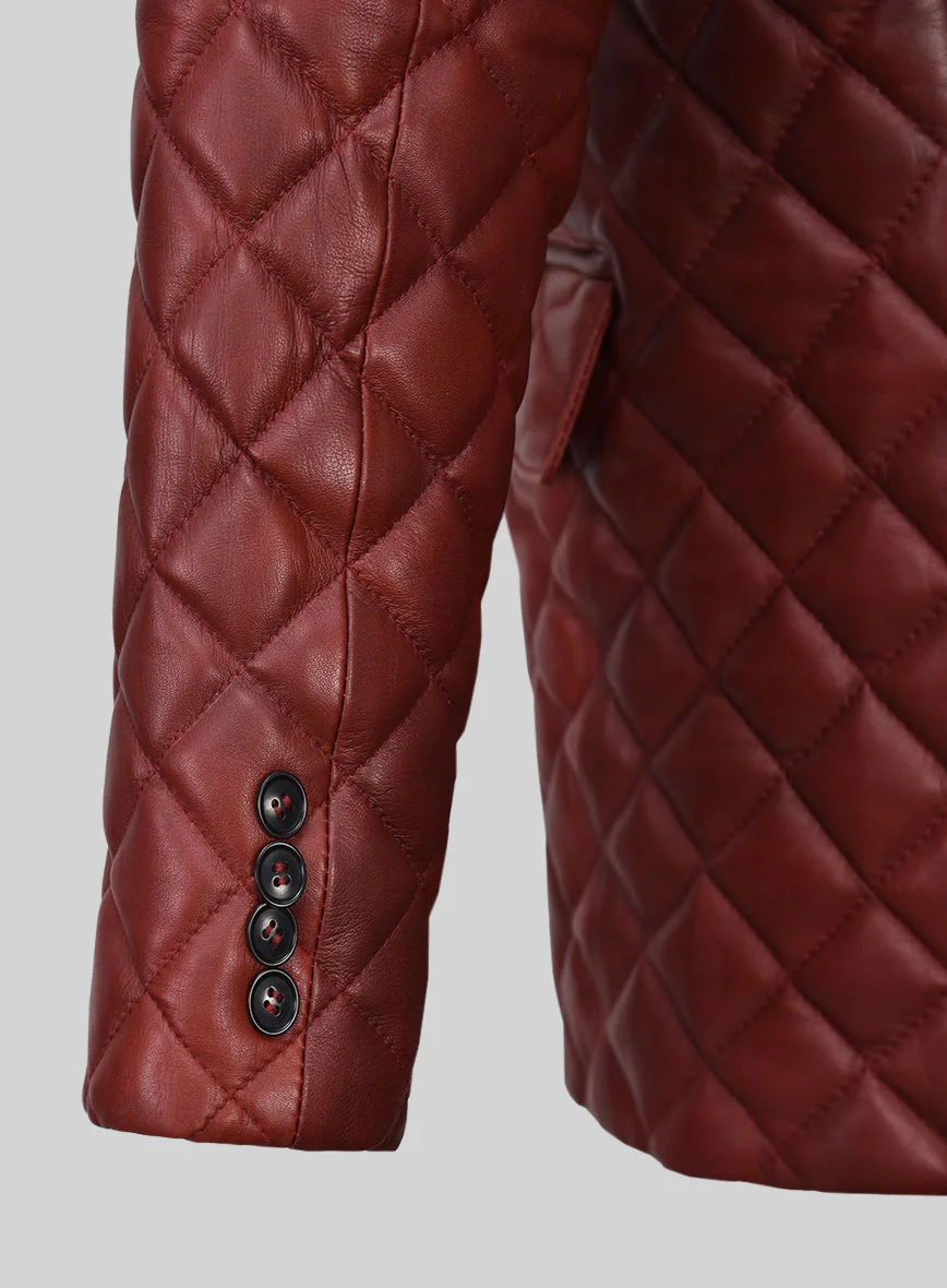 Spanish Red Bocelli Quilted Tuxedo Leather Blazer - Image 5