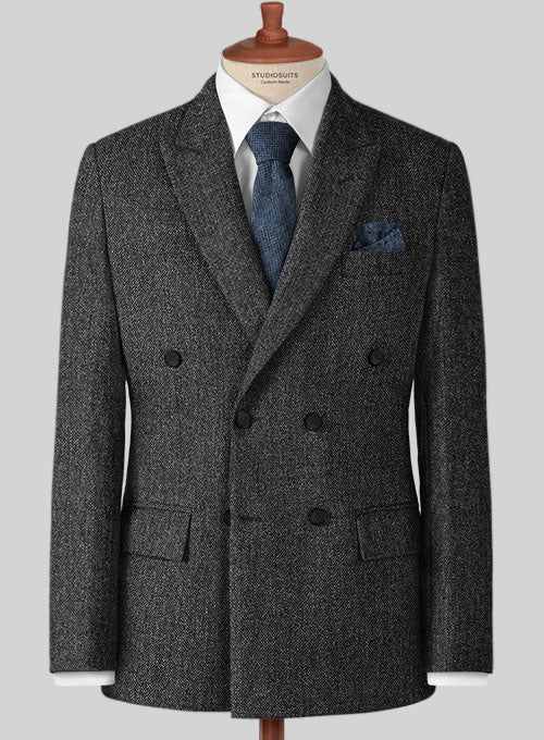 Stone Charcoal Tweed Double Breasted Suit - Image 2