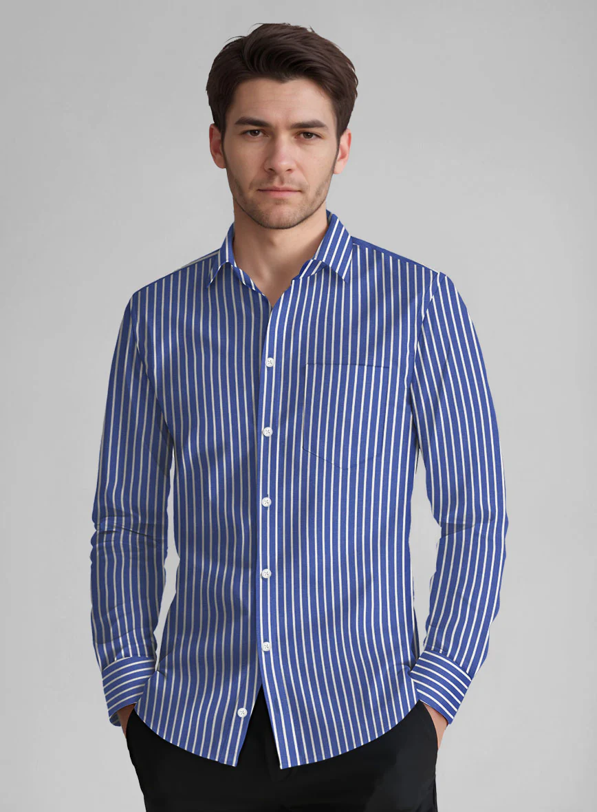Stratton Blue Cotton Shirt - Image 2