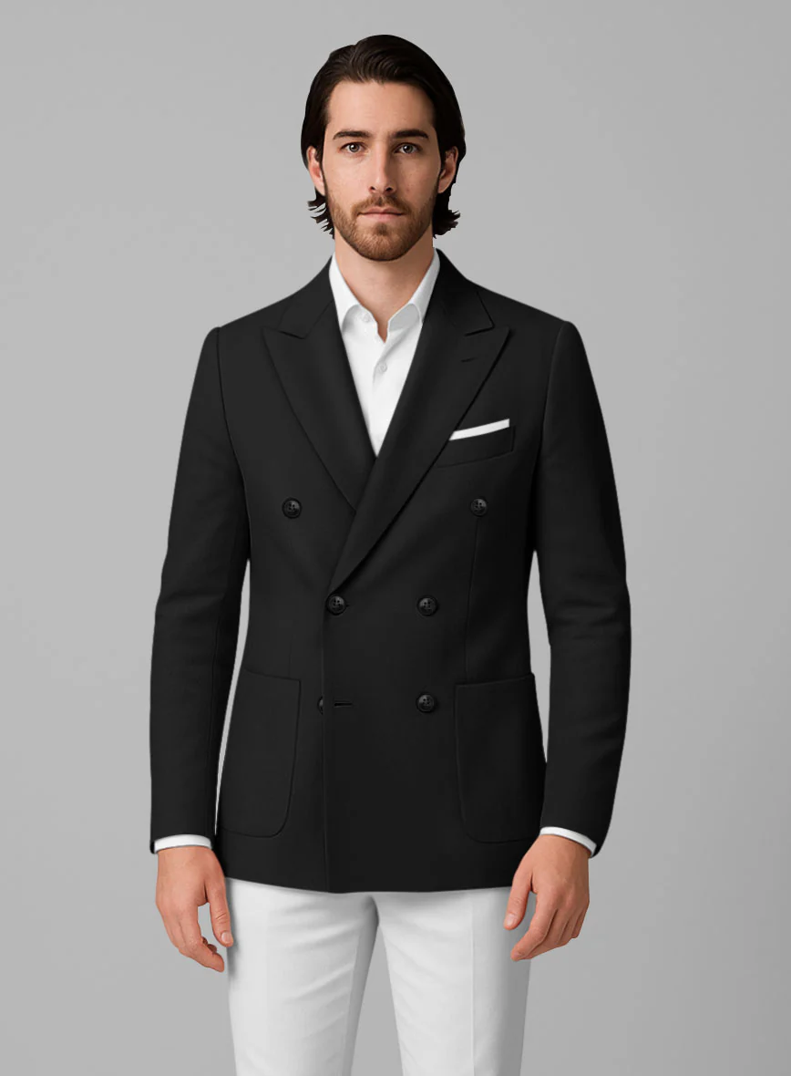 Stretch Summer Black Chino Double Breasted Jacket - Image 2