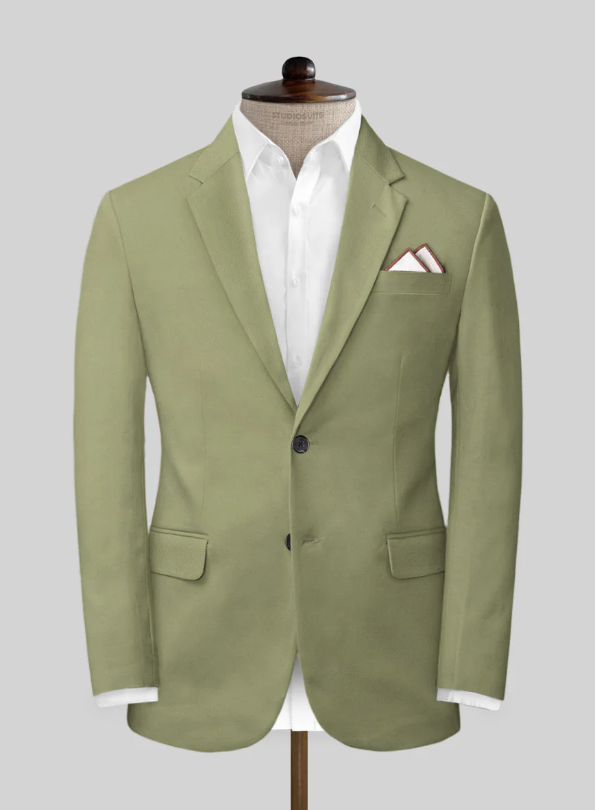 Stretch Summer Army Green Chino Suit - Image 3