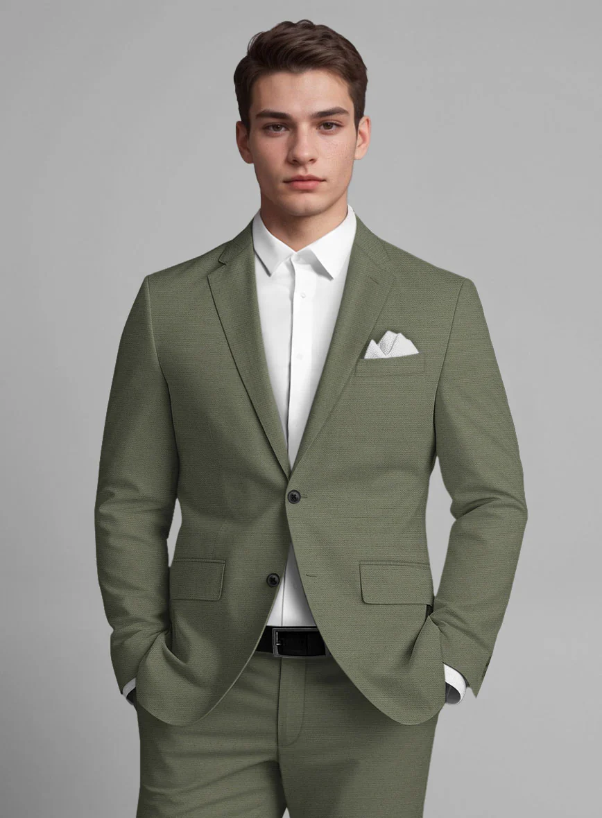 Stretch Summer Olive Green Chino Suit - Image 4