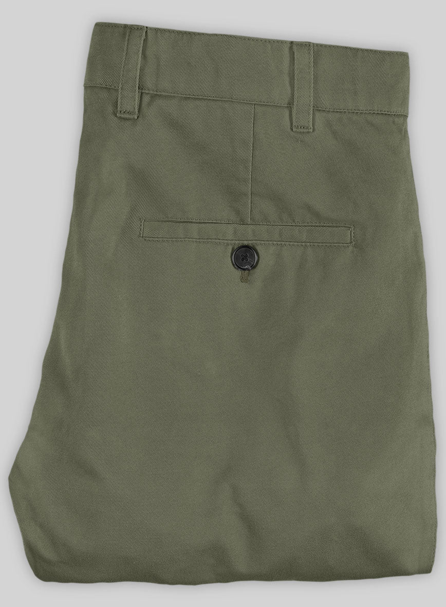 Washed Stretch Summer Olive Green Chino Pants - Image 2