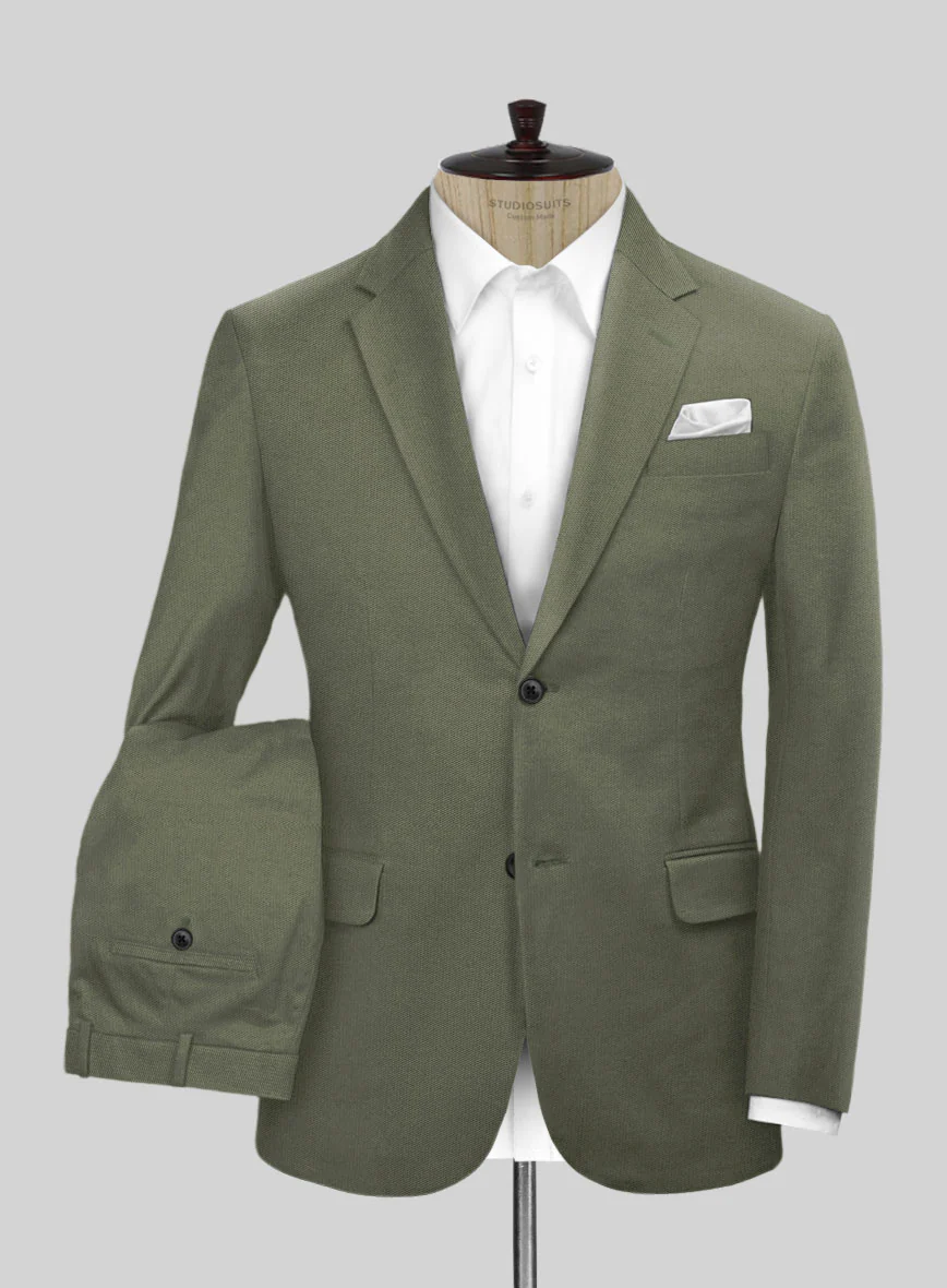 Stretch Summer Olive Green Chino Suit - Image 2