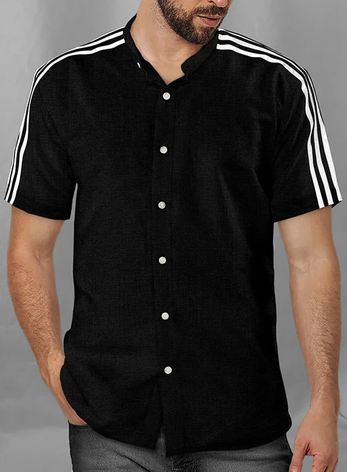 Stripy Black and White Linen Shirt - Image 2