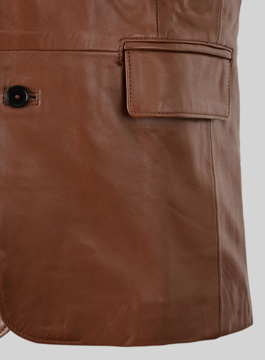 Tan Brown Leather Blazer - Image 3