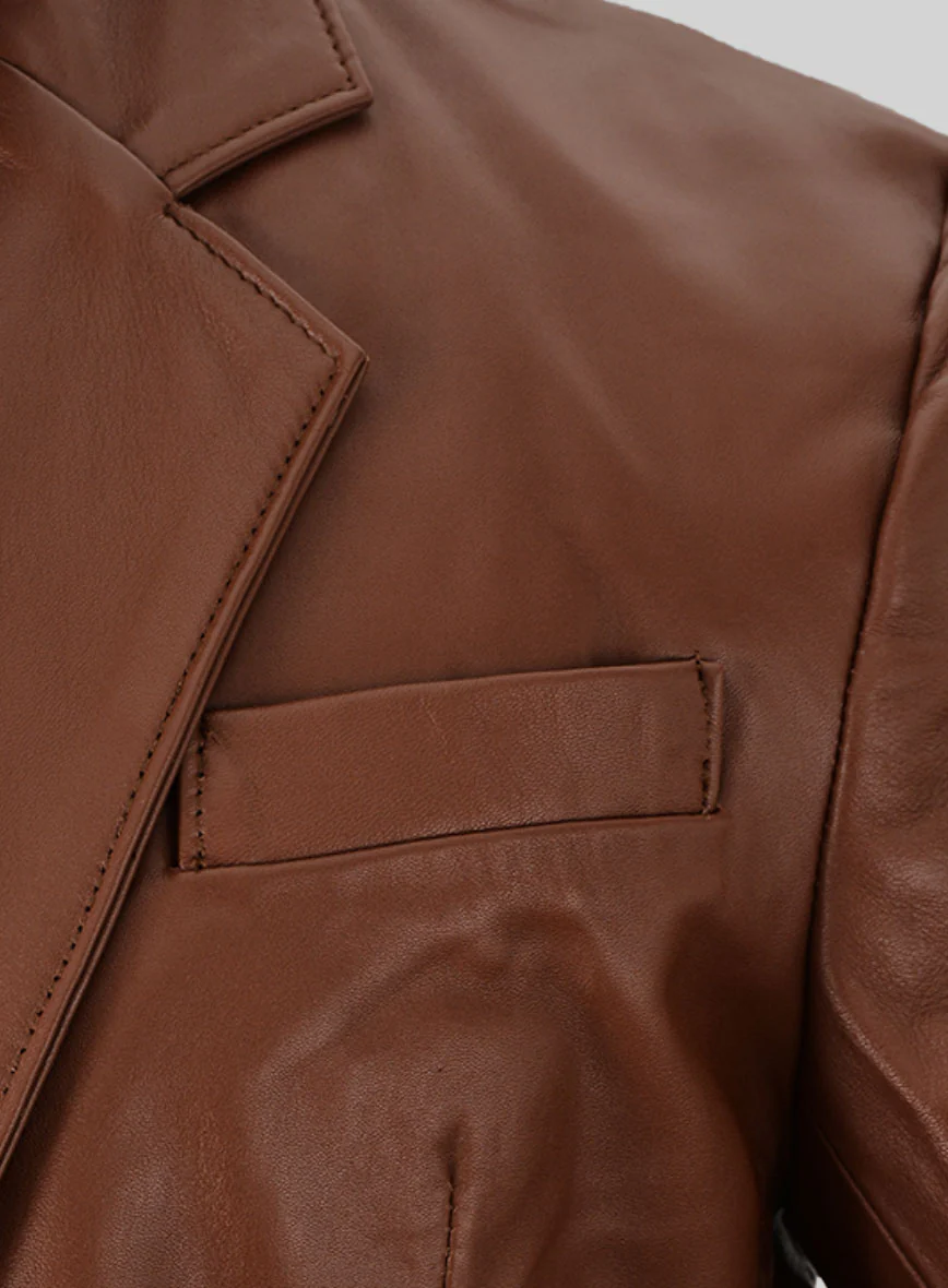 Tan Brown Leather Blazer - Image 4