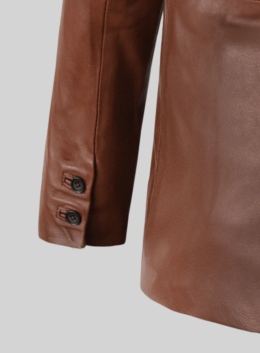 Tan Brown Leather Blazer - Image 5