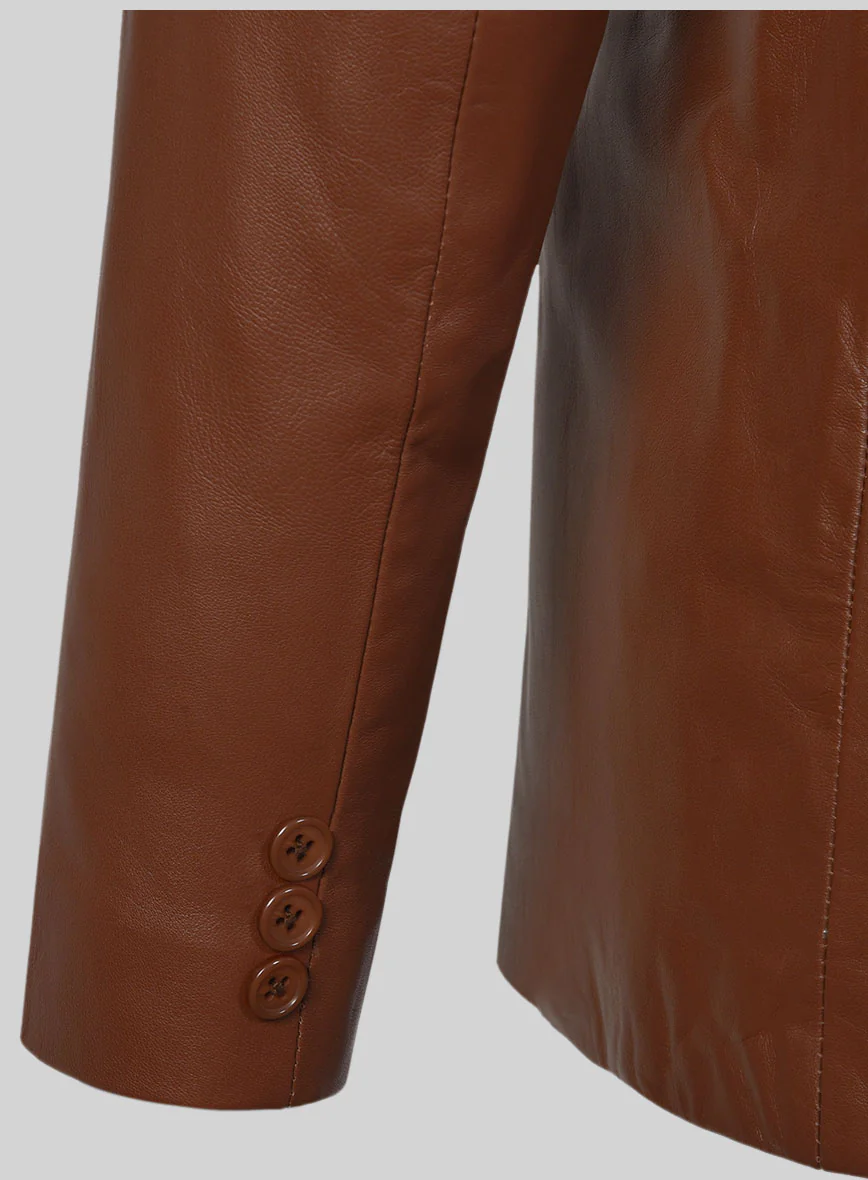 Tan Brown Leather Pea Coat - Image 4