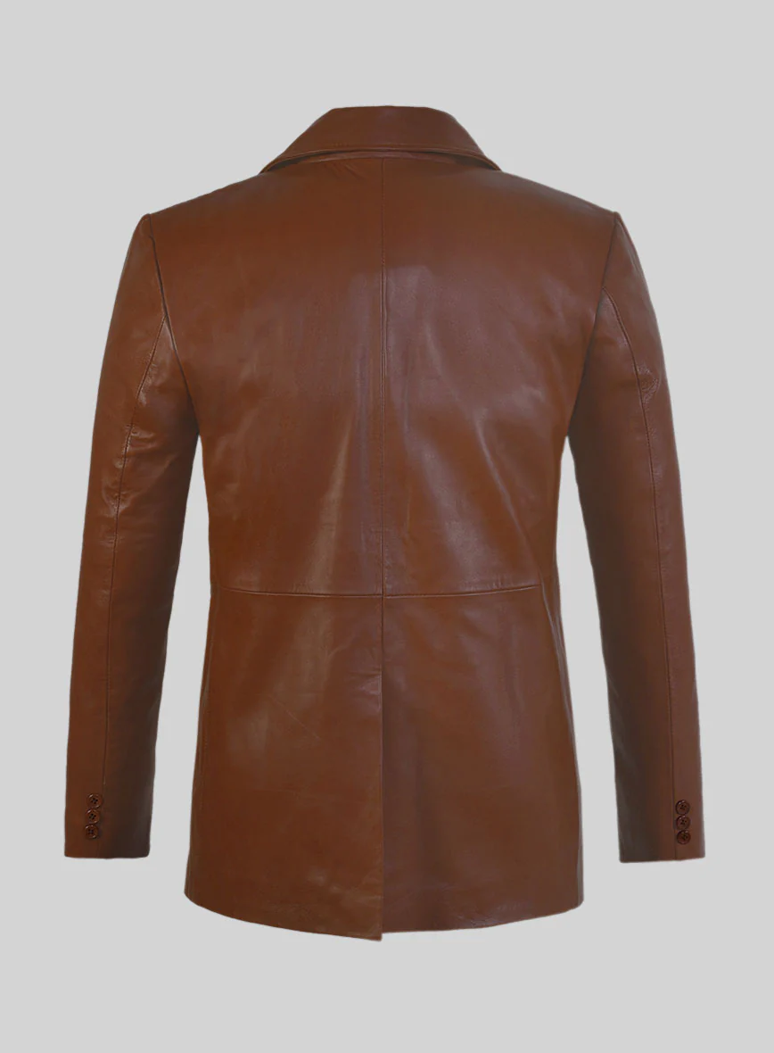 Tan Brown Leather Pea Coat - Image 5