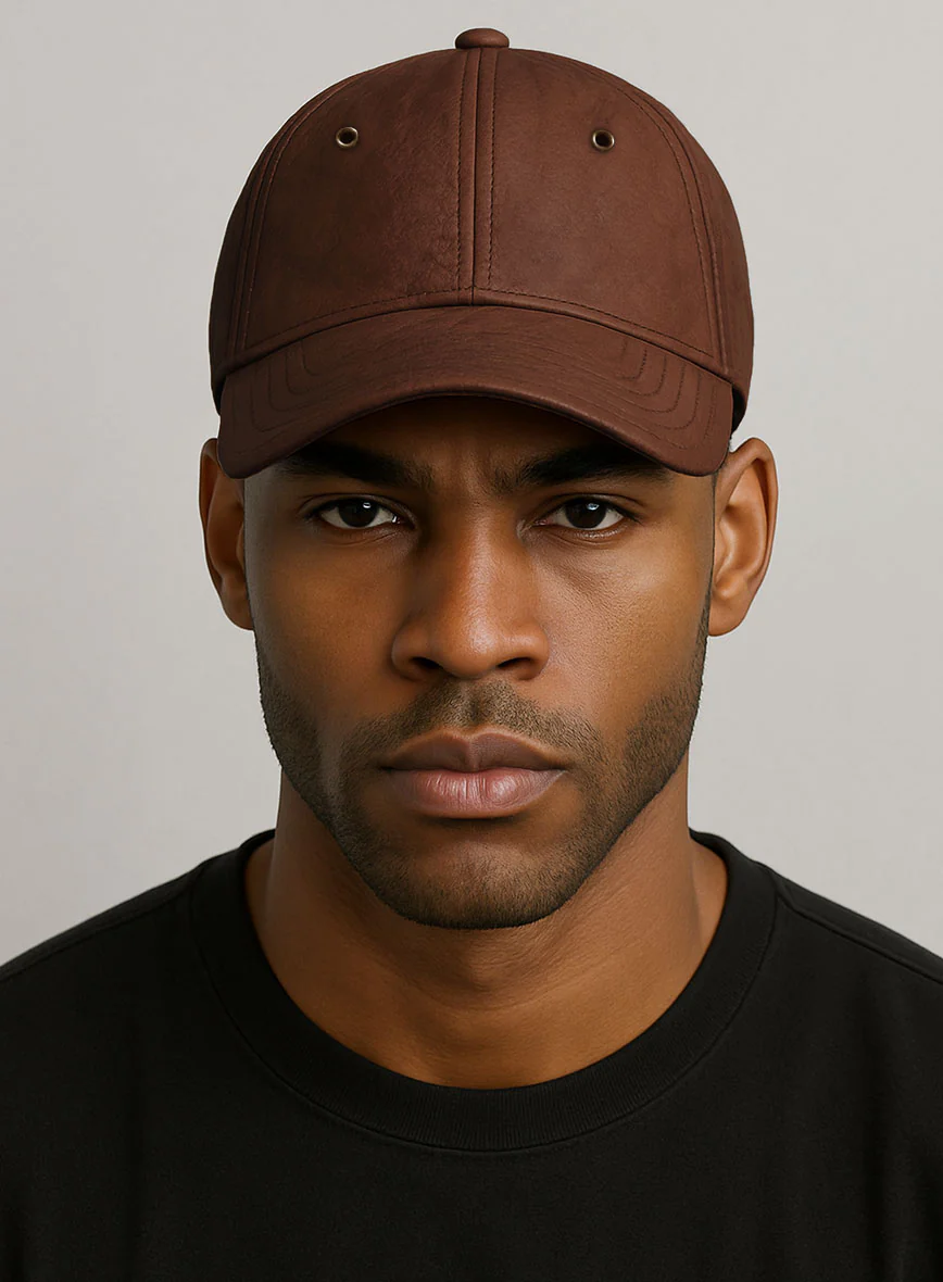 Tan Brown Leather Sport Cap - Image 2